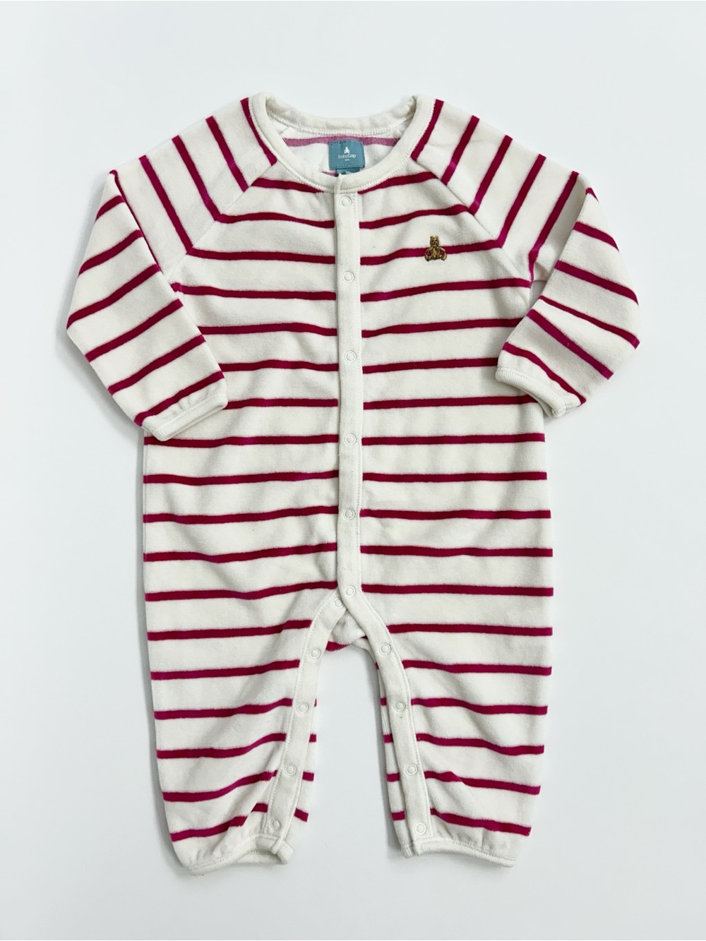 Baby Gap Cream & Magenta Striped Velour One-Piece Sleeper Romper Size 6-9M